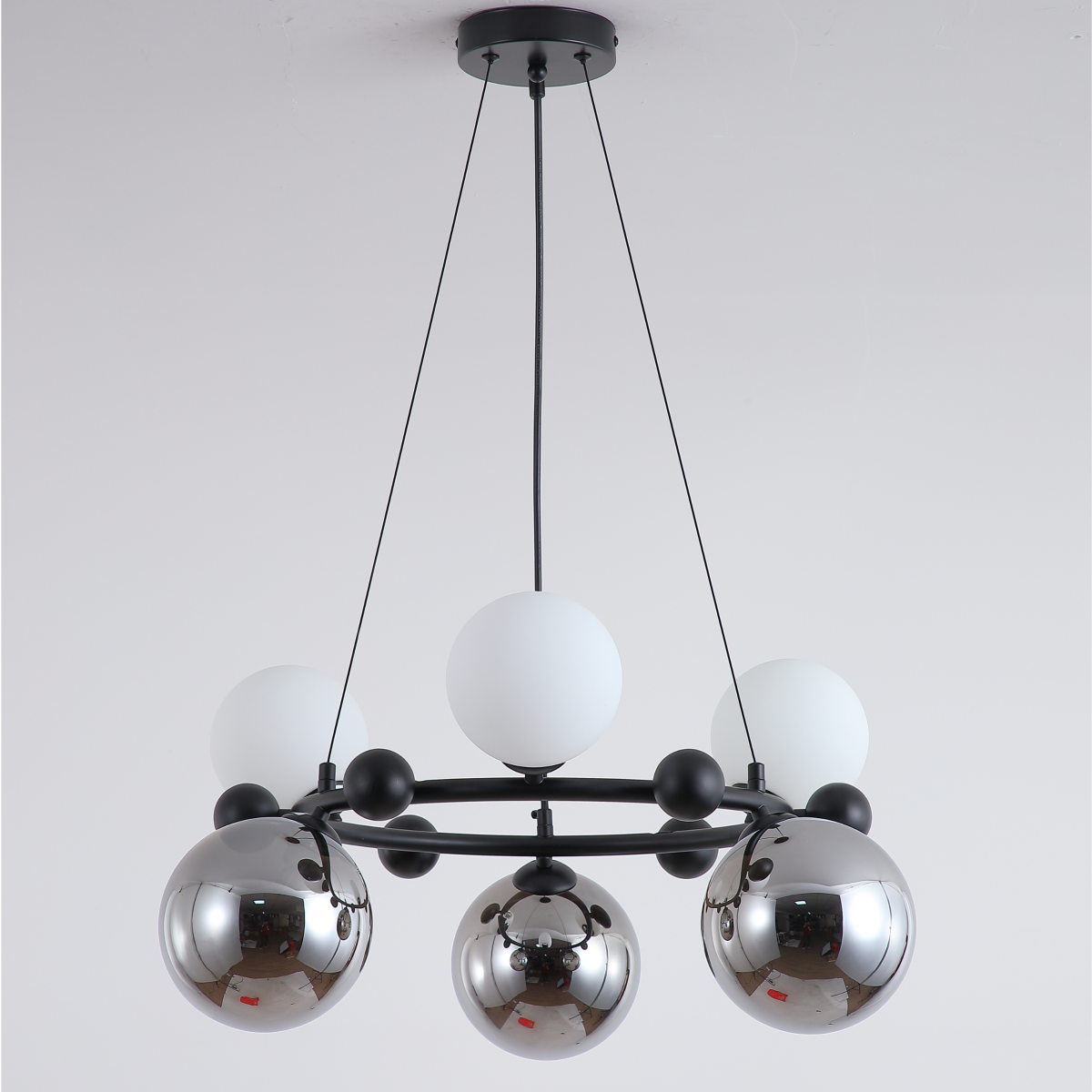 LAMPA WISZĄCA SUFITOWA ŻYRANDOL KULE czarna NOWOCZESNA K-6-340BK